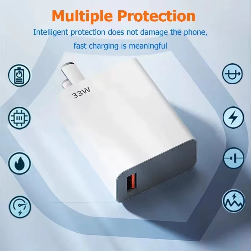 33W USB Fast Charger QC 3.0 for Xiaomi 14/13/12/11/10 Ultra Redmi Note 12T/13 Pro/K60/K50 POCO F5 EU/US Plug Power Adapter