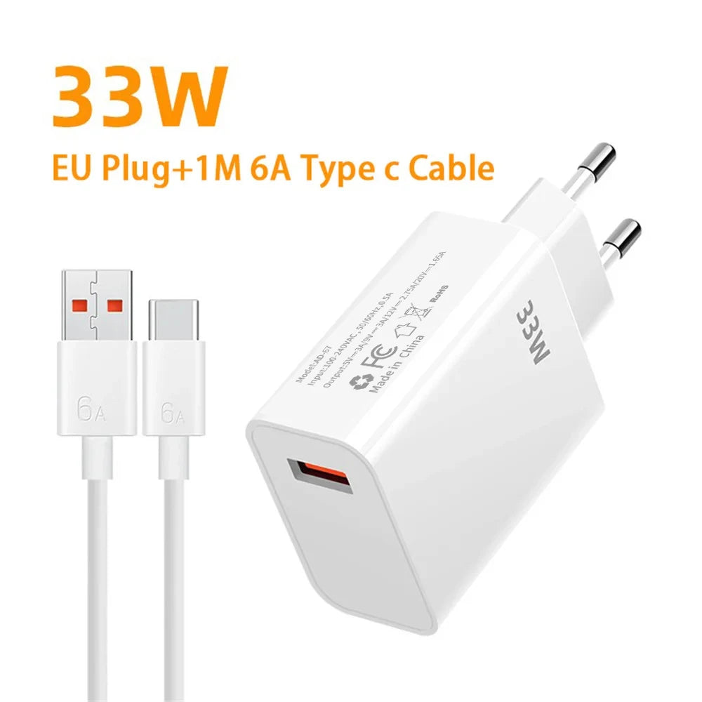 33W USB Fast Charger QC 3.0 for Xiaomi 14/13/12/11/10 Ultra Redmi Note 12T/13 Pro/K60/K50 POCO F5 EU/US Plug Power Adapter