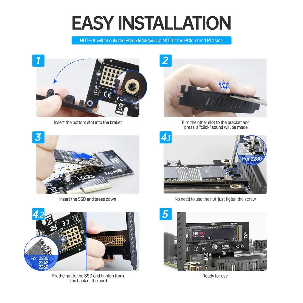 M.2 NVME to Pcie 4.0 3.0 SSD Adapter, 64Gbps Pcie 4.0 X4 X8 X16 Expansion Card for Desktop PC , PCI-E GEN4 GEN3 Full Speed