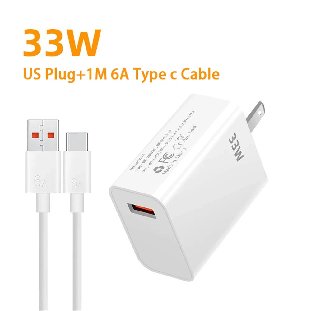 33W USB Fast Charger QC 3.0 for Xiaomi 14/13/12/11/10 Ultra Redmi Note 12T/13 Pro/K60/K50 POCO F5 EU/US Plug Power Adapter